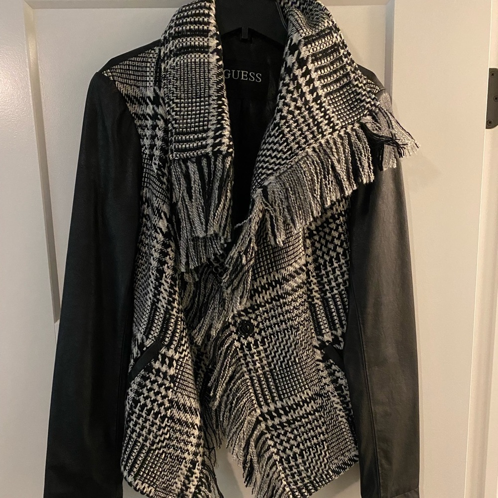 Guess leather and herringbone jacket